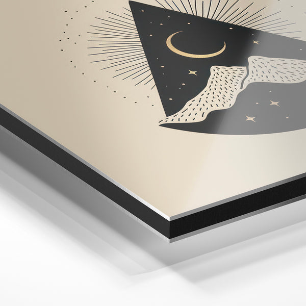 Montagne et Lune en Line Art Minimaliste — Aluminium Dibond relief 3D