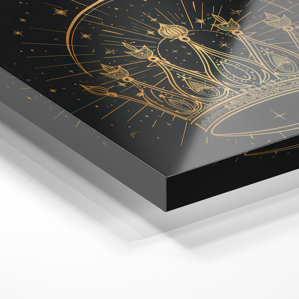 Couronne dorée et halo – Art déco noir et or — Verre acrylique