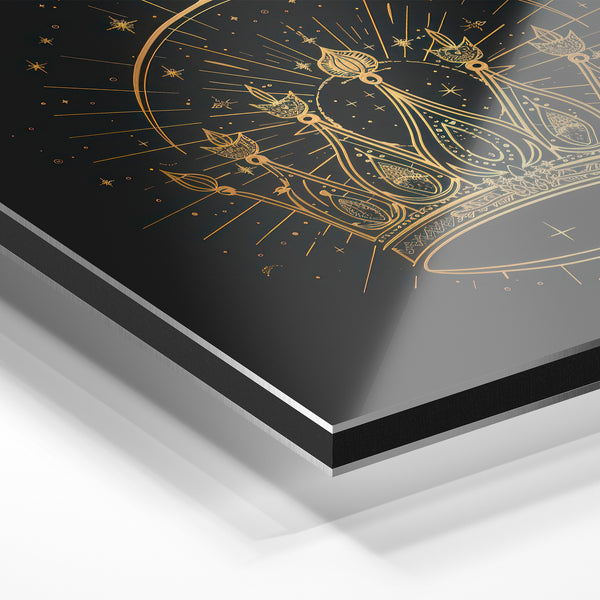 Couronne dorée et halo – Art déco noir et or — Aluminium Dibond relief 3D