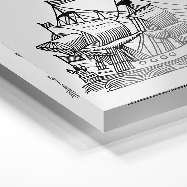 Voilier historique en noir et blanc, line art — Verre acrylique