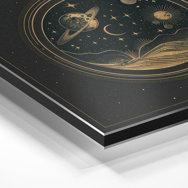 Univers en cercle, design astrologique doré et noir — Aluminium Dibond