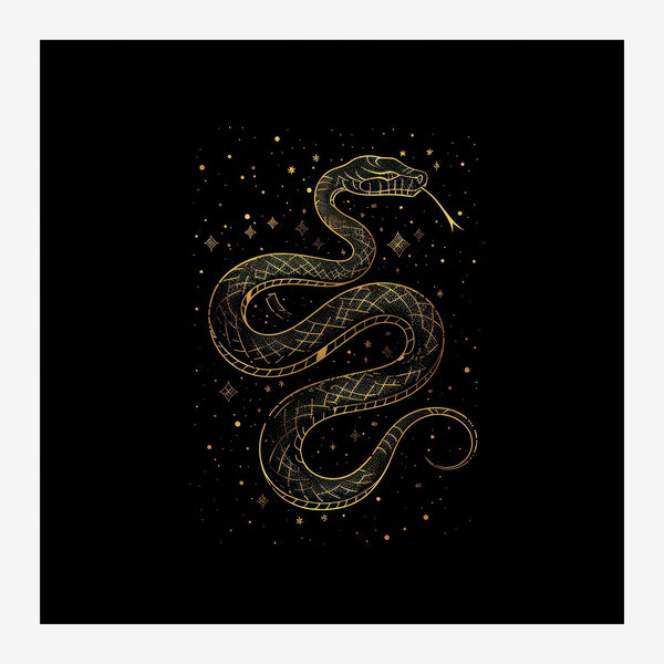 Serpent doré et étoilé mystique, line art — Toile sur châssis