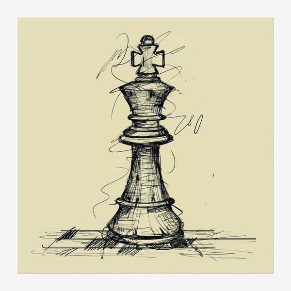 Reine aux échecs, dessin au trait noir et blanc — Toile sur châssis
