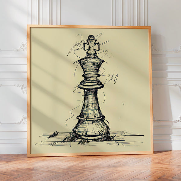Reine aux échecs, dessin au trait noir et blanc — Poster HP mat