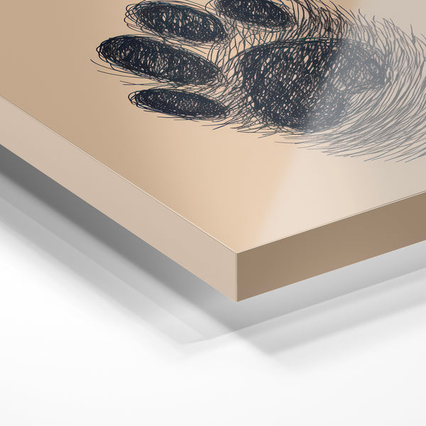 Empreinte de patte noir et blanc, style line art — Verre acrylique