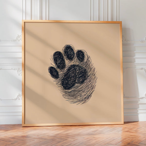Empreinte de patte noir et blanc, style line art — Poster HP mat