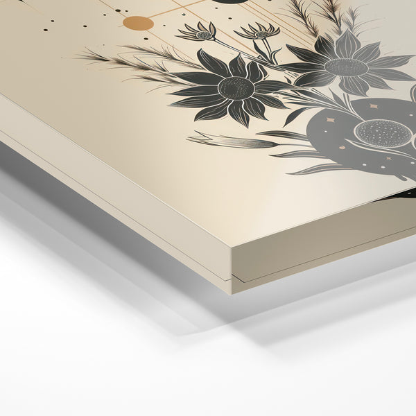 Fleurs et lune line art minimaliste beige — Verre acrylique