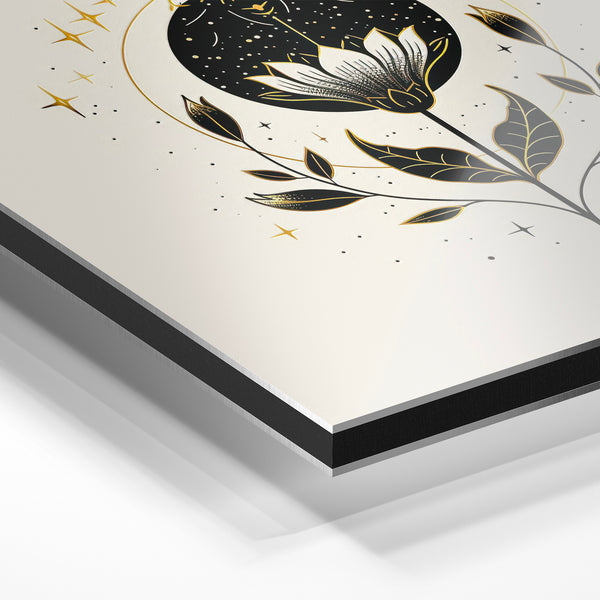 Lotus mystique or et noir, line art botanique — Aluminium Dibond relief 3D
