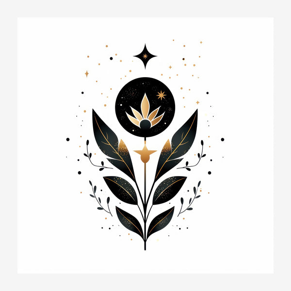 Fleur botanique noir et or, style minimaliste — Poster HP mat