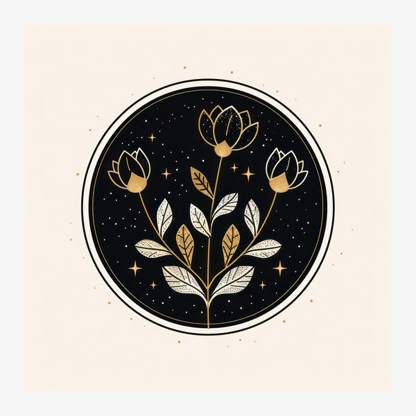Fleur de lotus céleste en ligne or et noir — Toile sur châssis