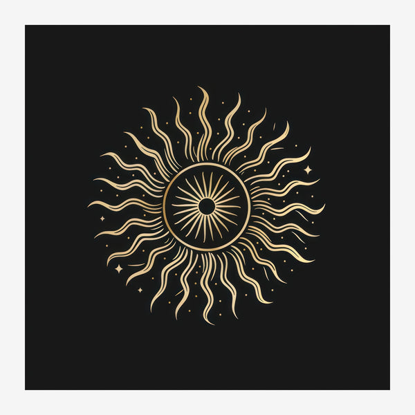 Soleil rayonnant, affiche line art noir et or — Toile sur châssis