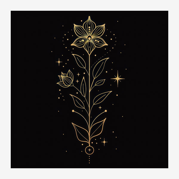 Fleur mystique or et noir - Line art botanique — Toile sur châssis