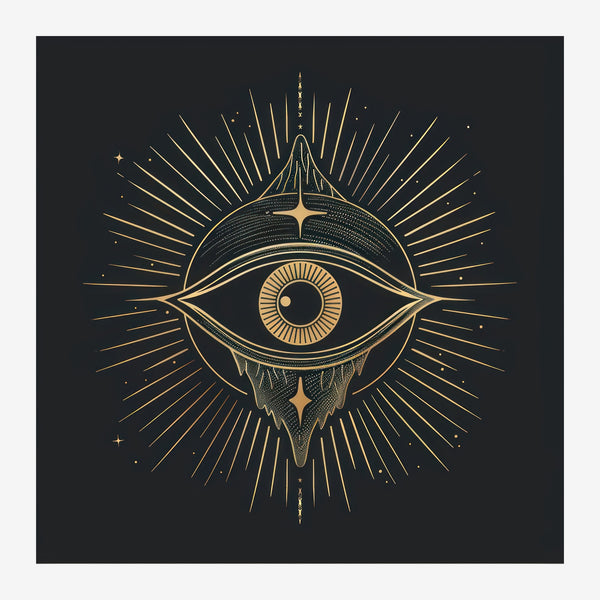 Œil mystique doré et noir, line art ésotérique — Poster HP mat