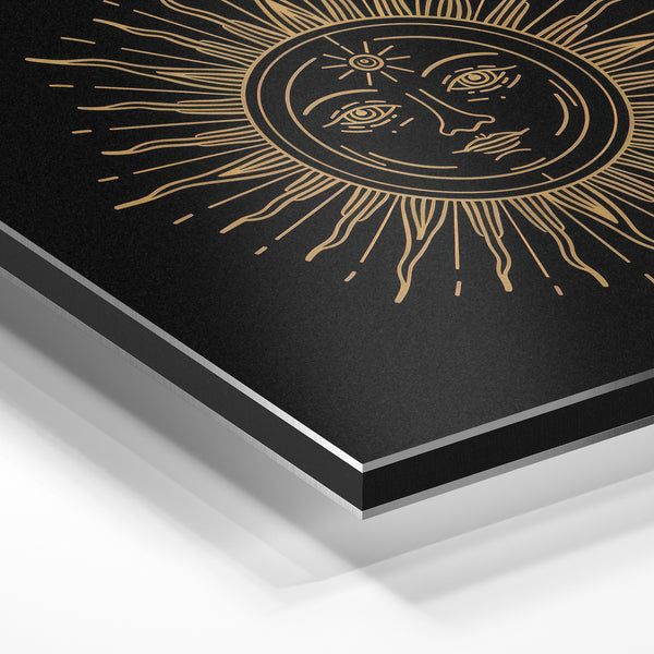 Soleil et lune line art noir et or mystique — Aluminium Dibond