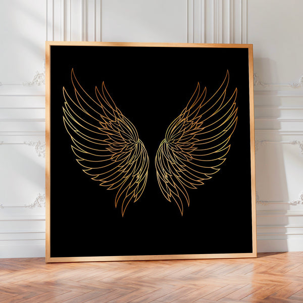 Ailes dorées et noires, line art minimaliste — Poster HP mat