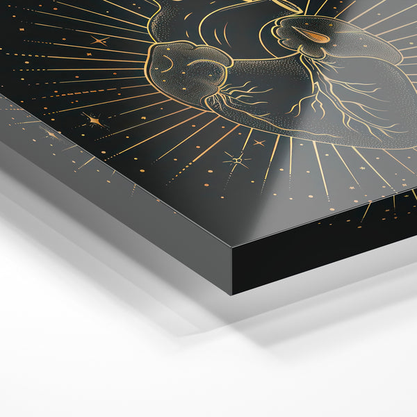 Cœur anatomique doré et noir, line art mystique — Verre acrylique