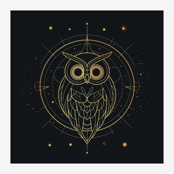 Hibou doré et noir, line art géométrique — Toile sur châssis