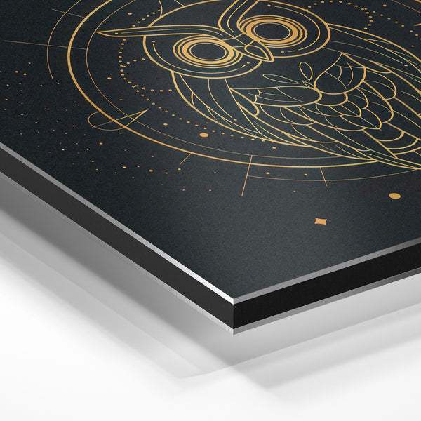 Hibou doré et noir, line art géométrique — Aluminium Dibond