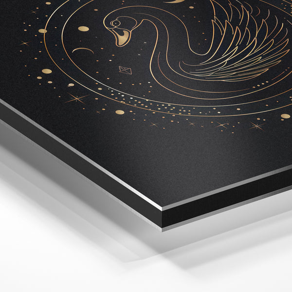Cygne cosmique noir et or ligne minimaliste — Aluminium Dibond