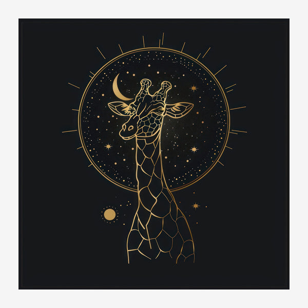 Girafe et la Lune - Line art doré et noir — Toile sur châssis