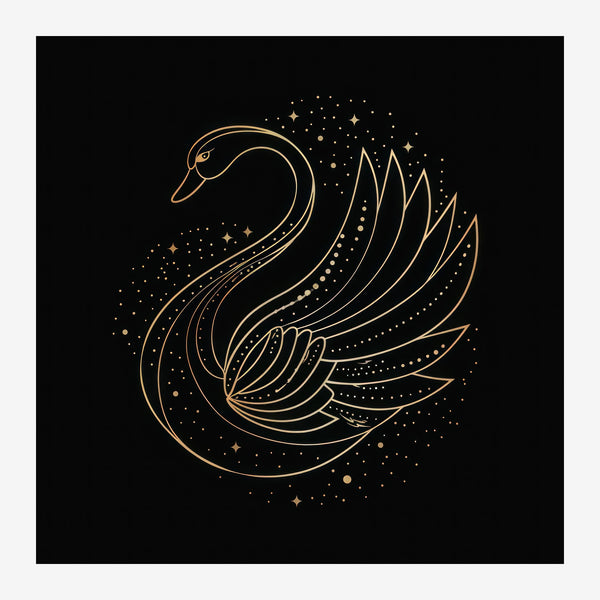 Cygne épuré, line art noir et or élégant — Toile sur châssis