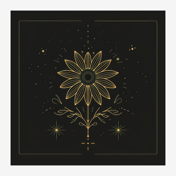 Tournesol noir et or, line art minimaliste — Toile sur châssis