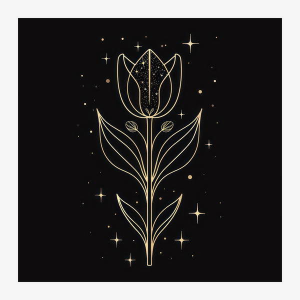 Tulipe dorée et noire, line art botanique minimaliste — Toile sur châssis