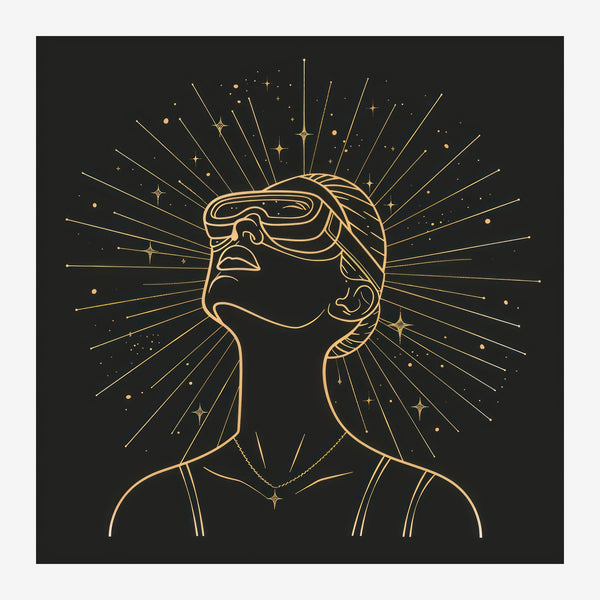 Visage en ligne dorée et rayons de lumière — Toile sur châssis