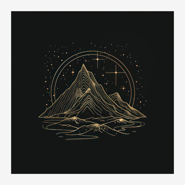 Montagne étoilée, affiche line art noir et or — Toile sur châssis