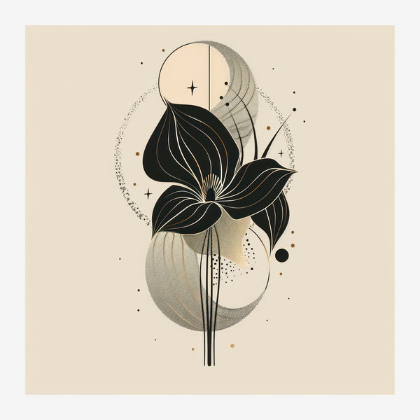 Fleur abstraite beige et noir, line art épuré — Toile sur châssis