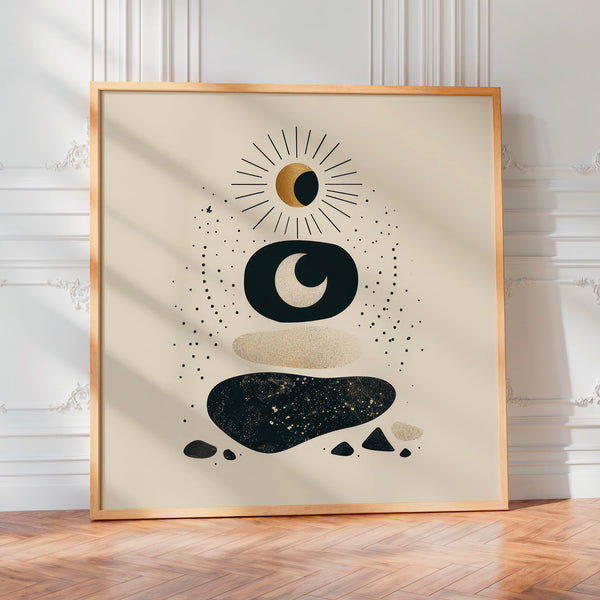 Équilibre céleste minimaliste beige et noir — Poster HP mat