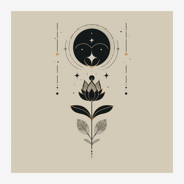 Fleur de lotus minimaliste et lune noire — Toile sur châssis