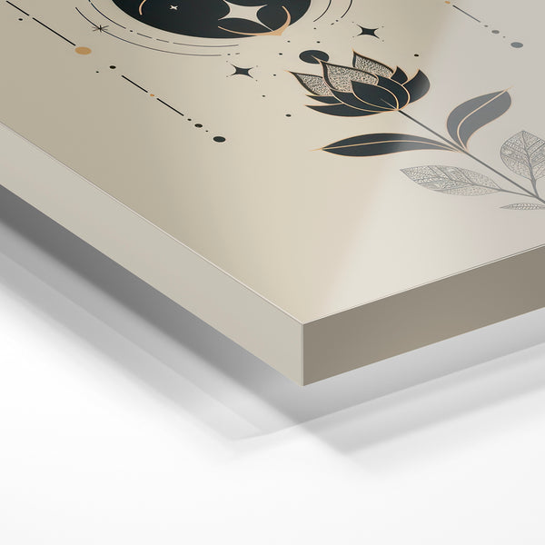 Fleur de lotus minimaliste et lune noire — Verre acrylique