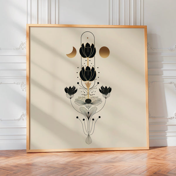Composition botanique minimaliste aux phases lunaires — Poster HP mat