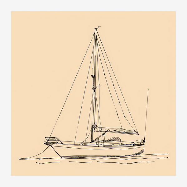 Voilier au mouillage, dessin ligne claire — Toile sur châssis