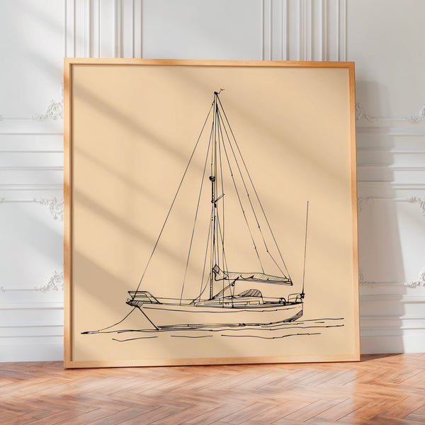Voilier au mouillage, dessin ligne claire — Poster HP mat