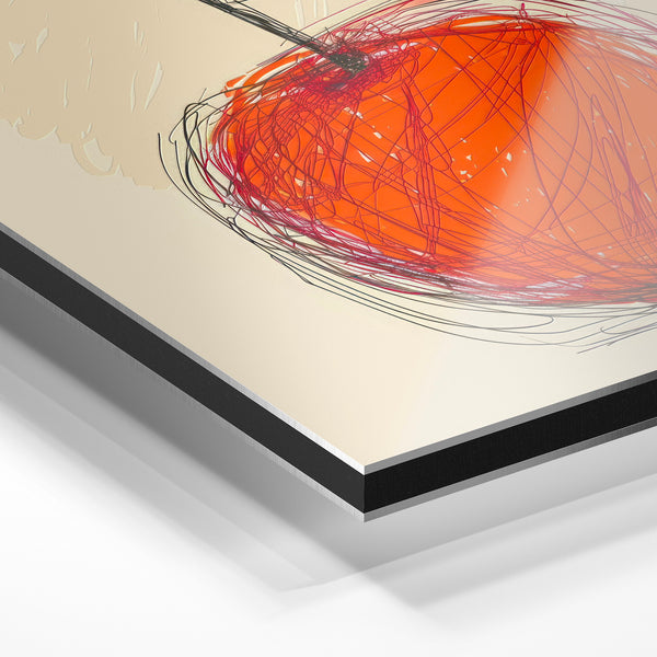 Pomme rouge et beige, dessin line art minimaliste — Aluminium Dibond relief 3D