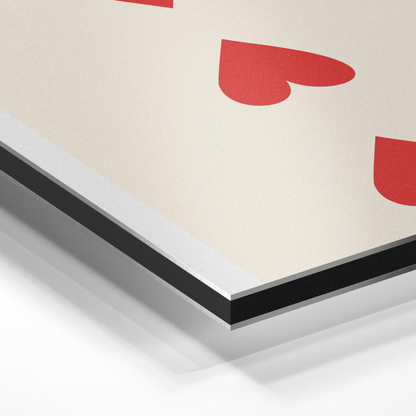 Carte trois de cœur minimaliste rouge et beige — Aluminium Dibond