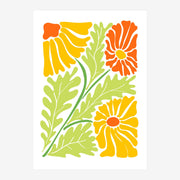 Fleurs géométriques jaune, orange et vert