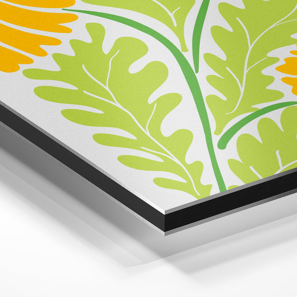 Fleurs géométriques jaune, orange et vert — Aluminium Dibond