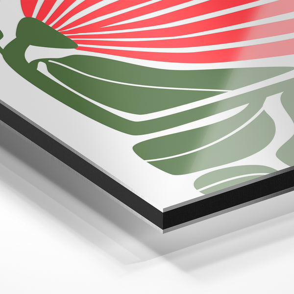 Fleur géométrique rouge et vert art deco — Aluminium Dibond relief 3D