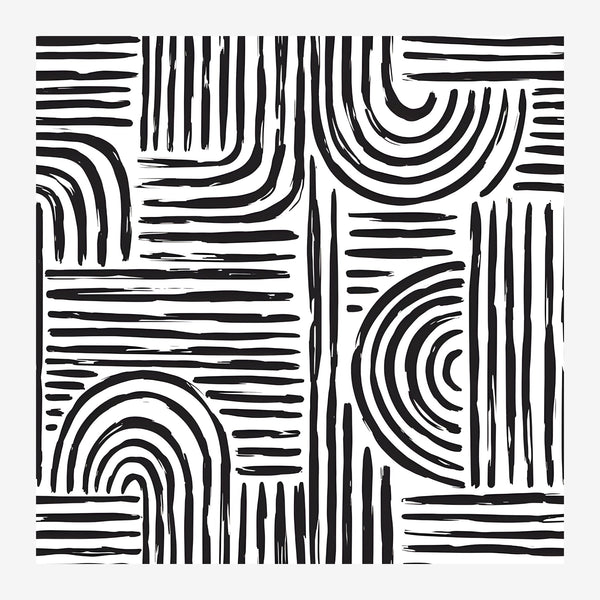 Composition géométrique noir et blanc à traits ondulés — Toile sur châssis