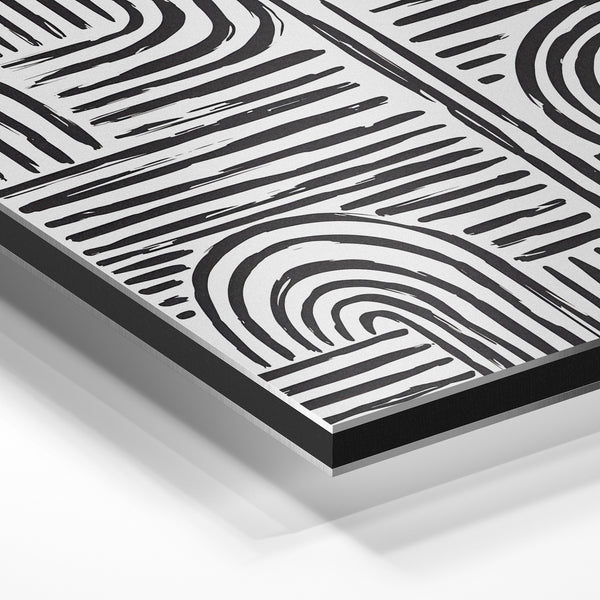 Composition géométrique noir et blanc à traits ondulés — Aluminium Dibond