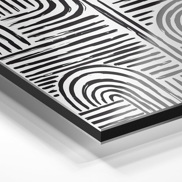 Composition géométrique noir et blanc à traits ondulés — Aluminium Dibond relief 3D