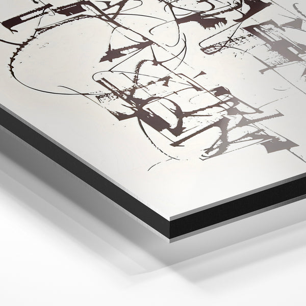 Composition abstraite au trait noir et blanc — Aluminium Dibond relief 3D