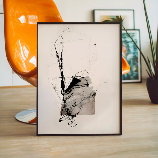 Abstrait noir et blanc aux traits libres — Poster HP mat