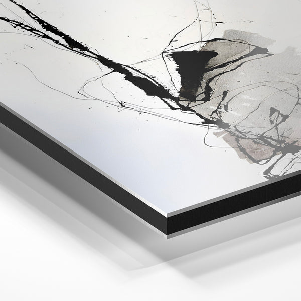 Abstrait noir et blanc aux traits libres — Aluminium Dibond relief 3D