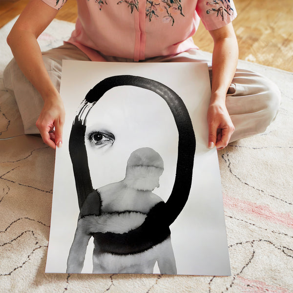 Silhouette abstraite au trait noir et blanc — Poster HP mat