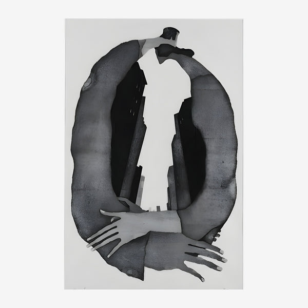 Silhouettes abstraites enlacées noir et blanc — Toile sur châssis