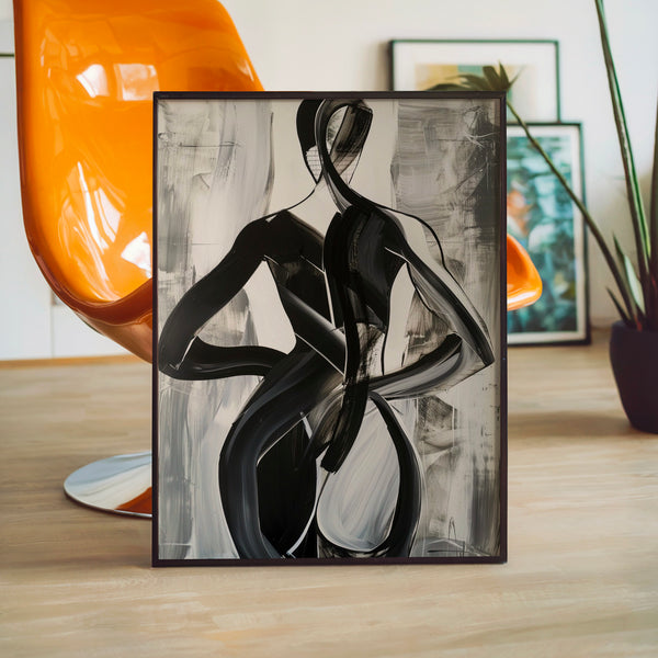 Figure abstraite en noir et blanc, formes épurées — Poster HP mat